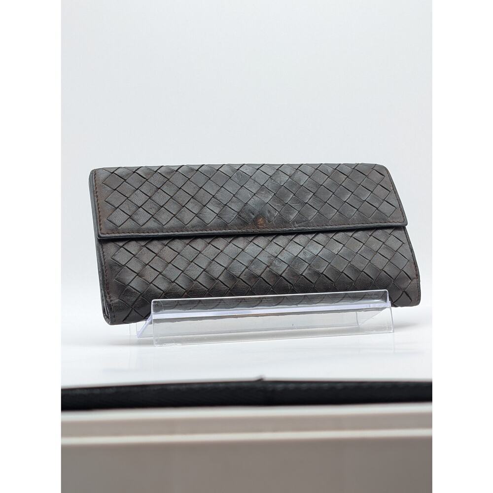 Authentic Bottega Veneta Intrecciato Bifold Long Wallet – Dark Brown